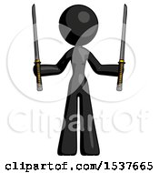 Poster, Art Print Of Black Design Mascot Woman Posing With Two Ninja Sword Katanas Up