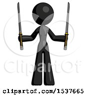 Black Design Mascot Woman Posing With Two Ninja Sword Katanas Up