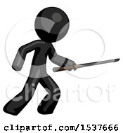 Poster, Art Print Of Black Design Mascot Man Stabbing With Ninja Sword Katana