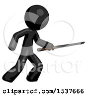 Black Design Mascot Man Stabbing With Ninja Sword Katana