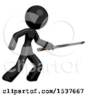 Poster, Art Print Of Black Design Mascot Woman Stabbing With Ninja Sword Katana