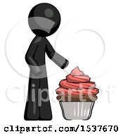 Black Design Mascot Man With Giant Cupcake Dessert