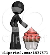 Black Design Mascot Woman With Giant Cupcake Dessert