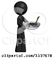 Black Design Mascot Woman Holding Noodles Offering To Viewer