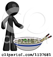 Poster, Art Print Of Black Design Mascot Man And Noodle Bowl Giant Soup Restaraunt Concept