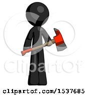 Poster, Art Print Of Black Design Mascot Man Holding Red Fire Fighters Ax