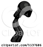 Black Design Mascot Woman With Headache Or Covering Ears Facing Turned To Her Right
