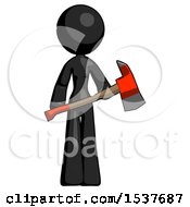 Poster, Art Print Of Black Design Mascot Woman Holding Red Fire Fighters Ax