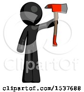 Poster, Art Print Of Black Design Mascot Man Holding Up Red Firefighters Ax