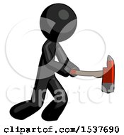 Poster, Art Print Of Black Design Mascot Man With Ax Hitting Striking Or Chopping