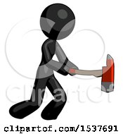 Poster, Art Print Of Black Design Mascot Woman With Ax Hitting Striking Or Chopping