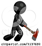 Poster, Art Print Of Black Design Mascot Man Striking With A Red Firefighters Ax