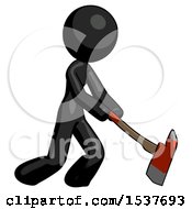 Poster, Art Print Of Black Design Mascot Woman Striking With A Red Firefighters Ax