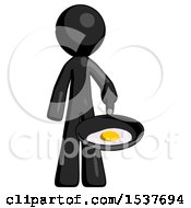 Poster, Art Print Of Black Design Mascot Man Frying Egg In Pan Or Wok