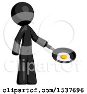 Poster, Art Print Of Black Design Mascot Man Frying Egg In Pan Or Wok Facing Right