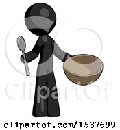 Poster, Art Print Of Black Design Mascot Man With Empty Bowl And Spoon Ready To Make Something