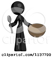 Poster, Art Print Of Black Design Mascot Woman With Empty Bowl And Spoon Ready To Make Something