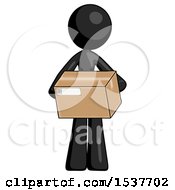 Black Design Mascot Woman Holding Box Sent Or Arriving In Mail