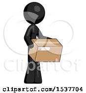 Poster, Art Print Of Black Design Mascot Woman Holding Package To Send Or Recieve In Mail
