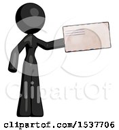Poster, Art Print Of Black Design Mascot Woman Holding Large Envelope