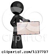 Poster, Art Print Of Black Design Mascot Man Presenting Large Envelope