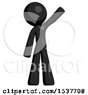 Black Design Mascot Man Waving Emphatically With Left Arm