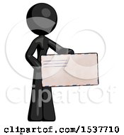 Poster, Art Print Of Black Design Mascot Woman Presenting Large Envelope