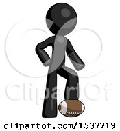 Poster, Art Print Of Black Design Mascot Man Standing With Foot On Football