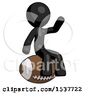 Poster, Art Print Of Black Design Mascot Man Sitting On Giant Football