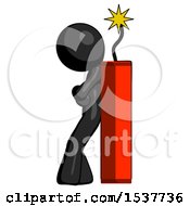 Poster, Art Print Of Black Design Mascot Man Leaning Against Dynimate Large Stick Ready To Blow