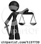 Poster, Art Print Of Black Design Mascot Woman Justice Concept With Scales And Sword Justicia Derived