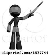 Poster, Art Print Of Black Design Mascot Woman Holding Sword In The Air Victoriously