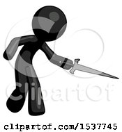 Poster, Art Print Of Black Design Mascot Man Sword Pose Stabbing Or Jabbing