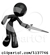 Poster, Art Print Of Black Design Mascot Woman Sword Pose Stabbing Or Jabbing