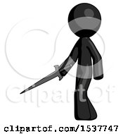 Black Design Mascot Man With Sword Walking Confidently