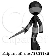 Poster, Art Print Of Black Design Mascot Woman With Sword Walking Confidently