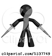 Poster, Art Print Of Black Design Mascot Man Two Sword Defense Pose