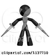 Black Design Mascot Woman Two Sword Defense Pose