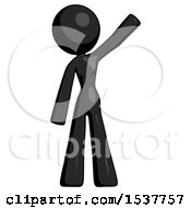 Black Design Mascot Woman Waving Emphatically With Left Arm