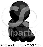 Black Design Mascot Man Sitting With Head Down Facing Angle Right