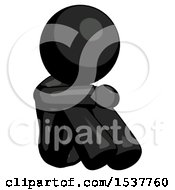 Black Design Mascot Woman Sitting With Head Down Facing Angle Right