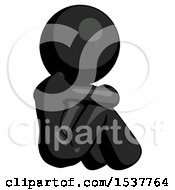 Black Design Mascot Woman Sitting With Head Down Back View Facing Right