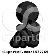 Black Design Mascot Woman Sitting With Head Down Back View Facing Left