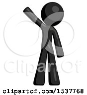 Black Design Mascot Man Waving Emphatically With Right Arm