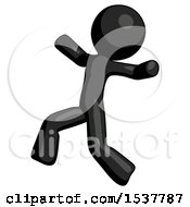 Poster, Art Print Of Black Design Mascot Man Running Away In Hysterical Panic Direction Left