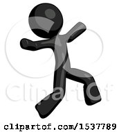 Poster, Art Print Of Black Design Mascot Man Running Away In Hysterical Panic Direction Right
