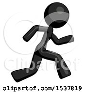 Black Design Mascot Woman Running Fast Right