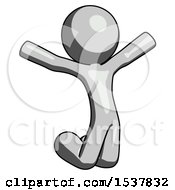 Gray Design Mascot Man Jumping Or Kneeling With Gladness