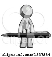 Gray Design Mascot Man Weightlifting A Giant Pen