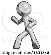 Gray Design Mascot Man Martial Arts Defense Pose Left